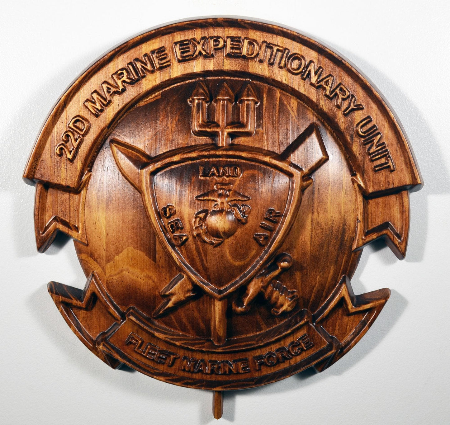 USMC 22th Marine Expeditionary Unit, 12" wood carving, military plaque