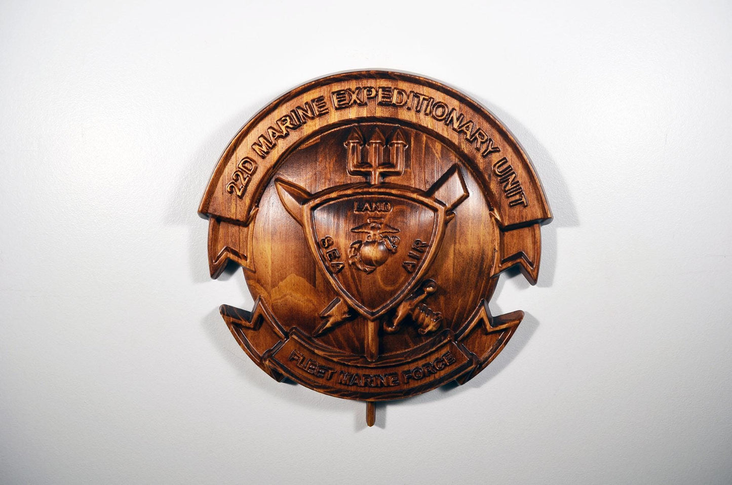 USMC 22th Marine Expeditionary Unit, 12" wood carving, military plaque