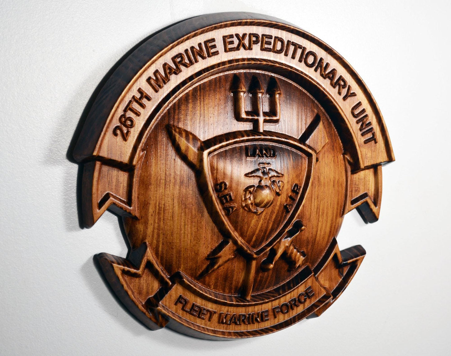 USMC 26th Marine Expeditionary Unit, 12" 3d wood carving, military plaque