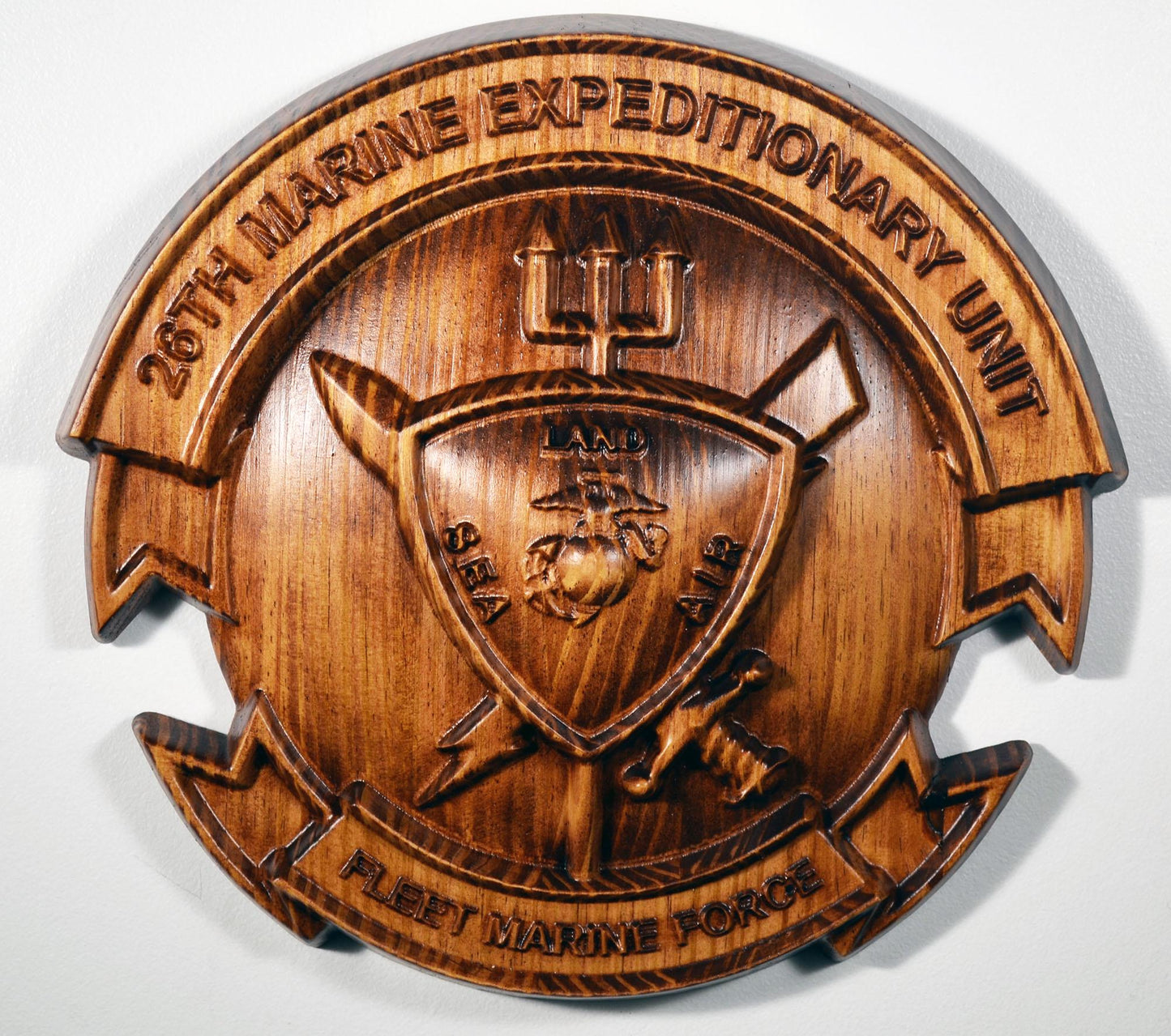 USMC 26th Marine Expeditionary Unit, 12" 3d wood carving, military plaque