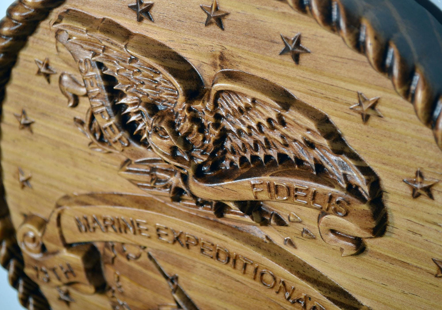 USMC 13th Marine Expeditionary Unit, 12" wood carving, military plaque