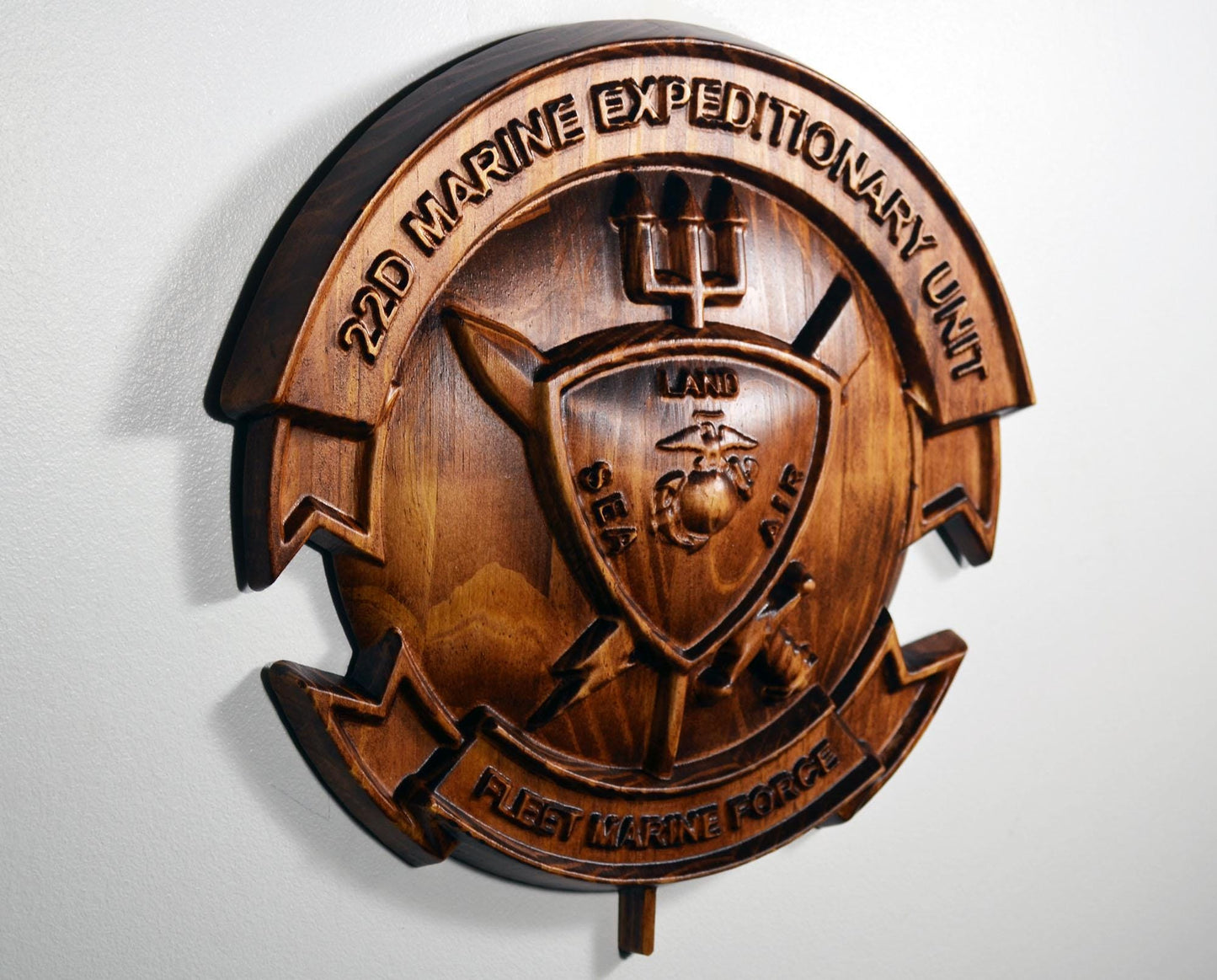 USMC 22th Marine Expeditionary Unit, 12" wood carving, military plaque