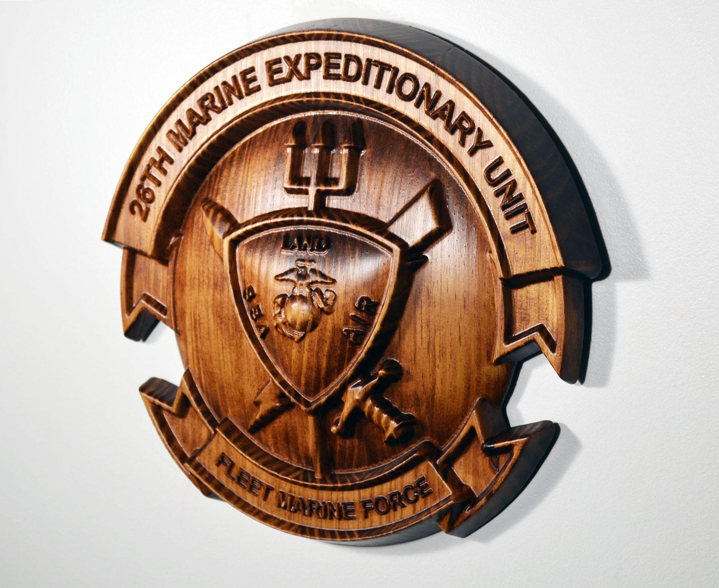 USMC 26th Marine Expeditionary Unit, 12" 3d wood carving, military plaque