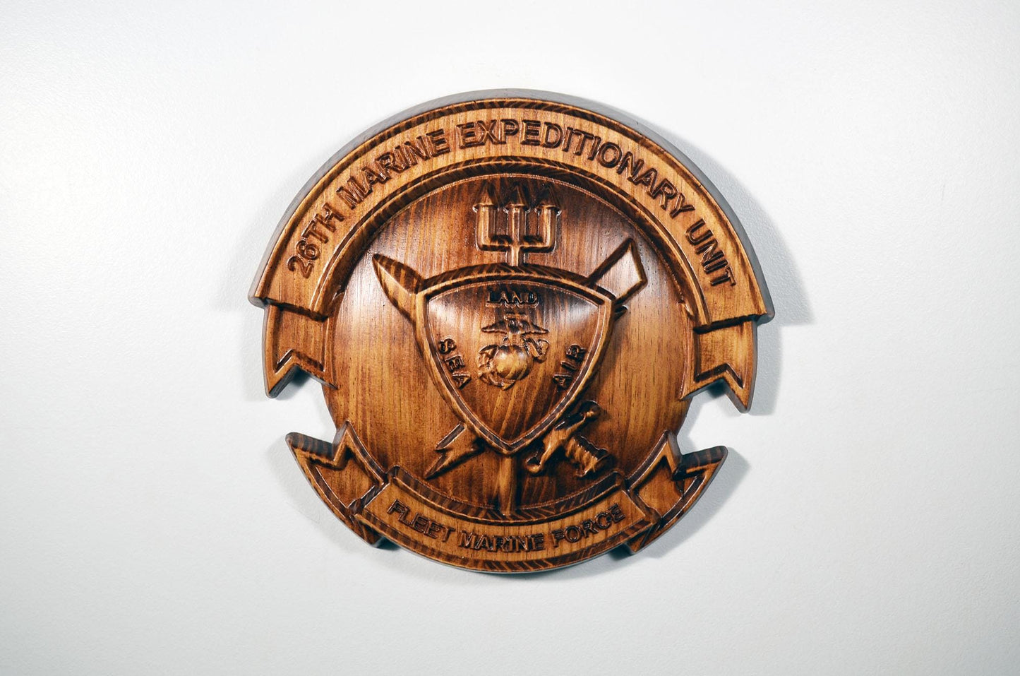 USMC 26th Marine Expeditionary Unit, 12" 3d wood carving, military plaque