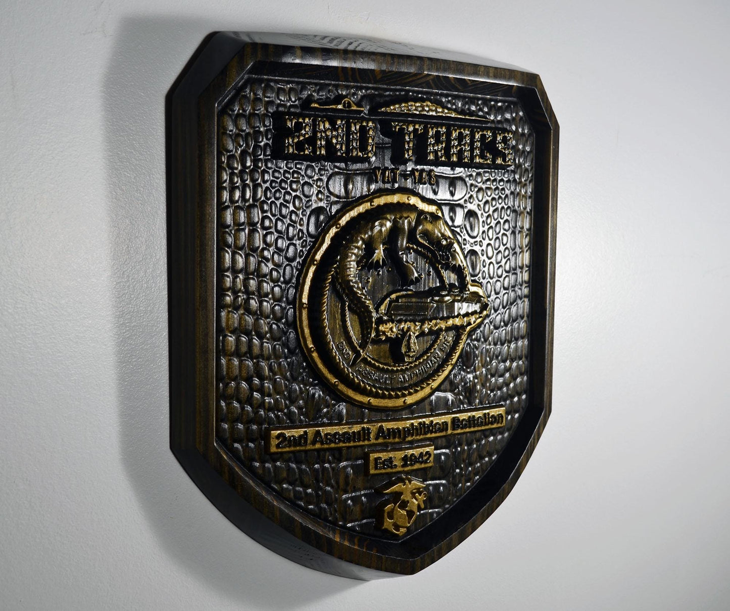 USMC 2nd Assault Amphibian Battalion, 2nd Tracs Black and Brass, military plaque