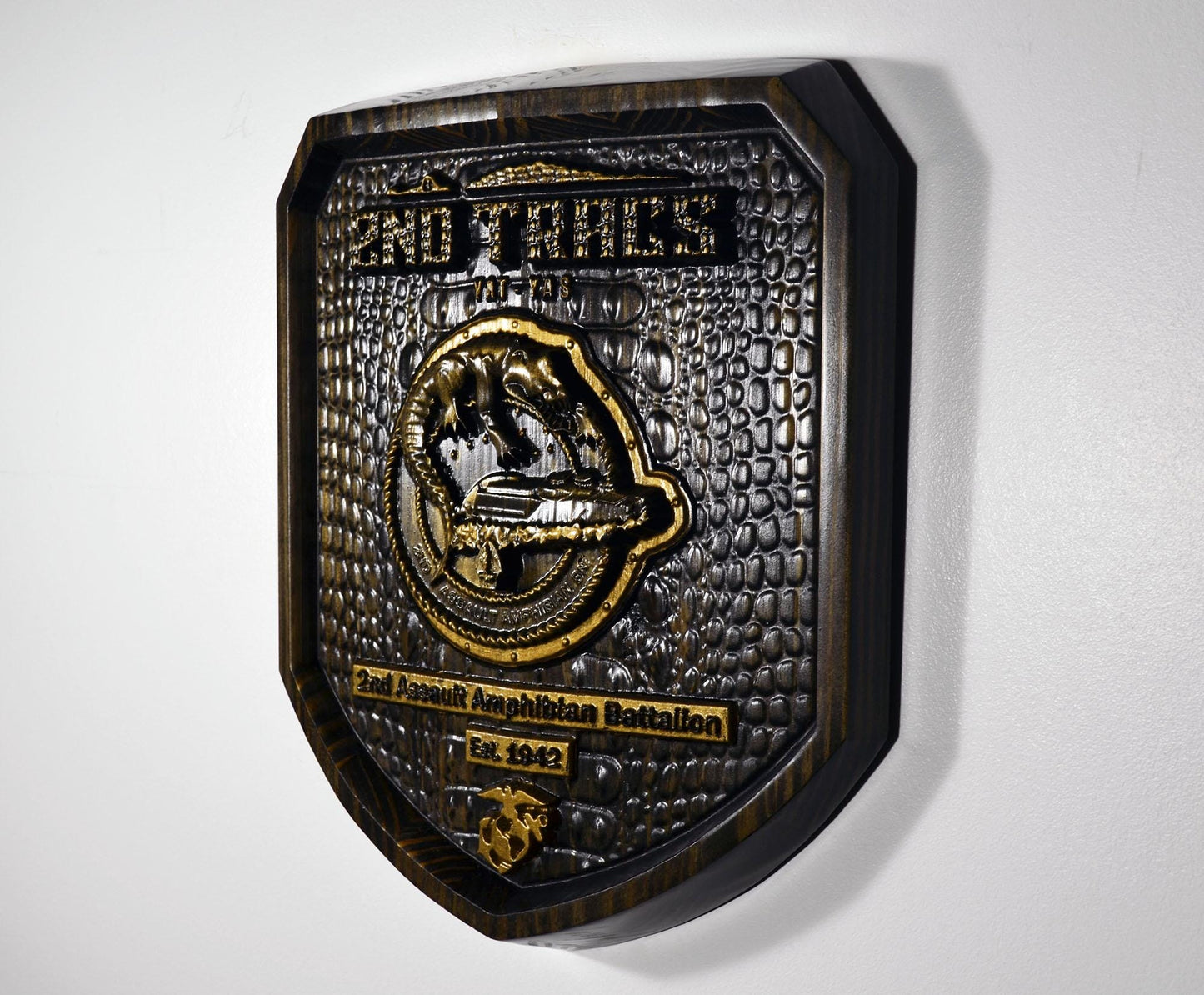 USMC 2nd Assault Amphibian Battalion, 2nd Tracs Black and Brass, military plaque
