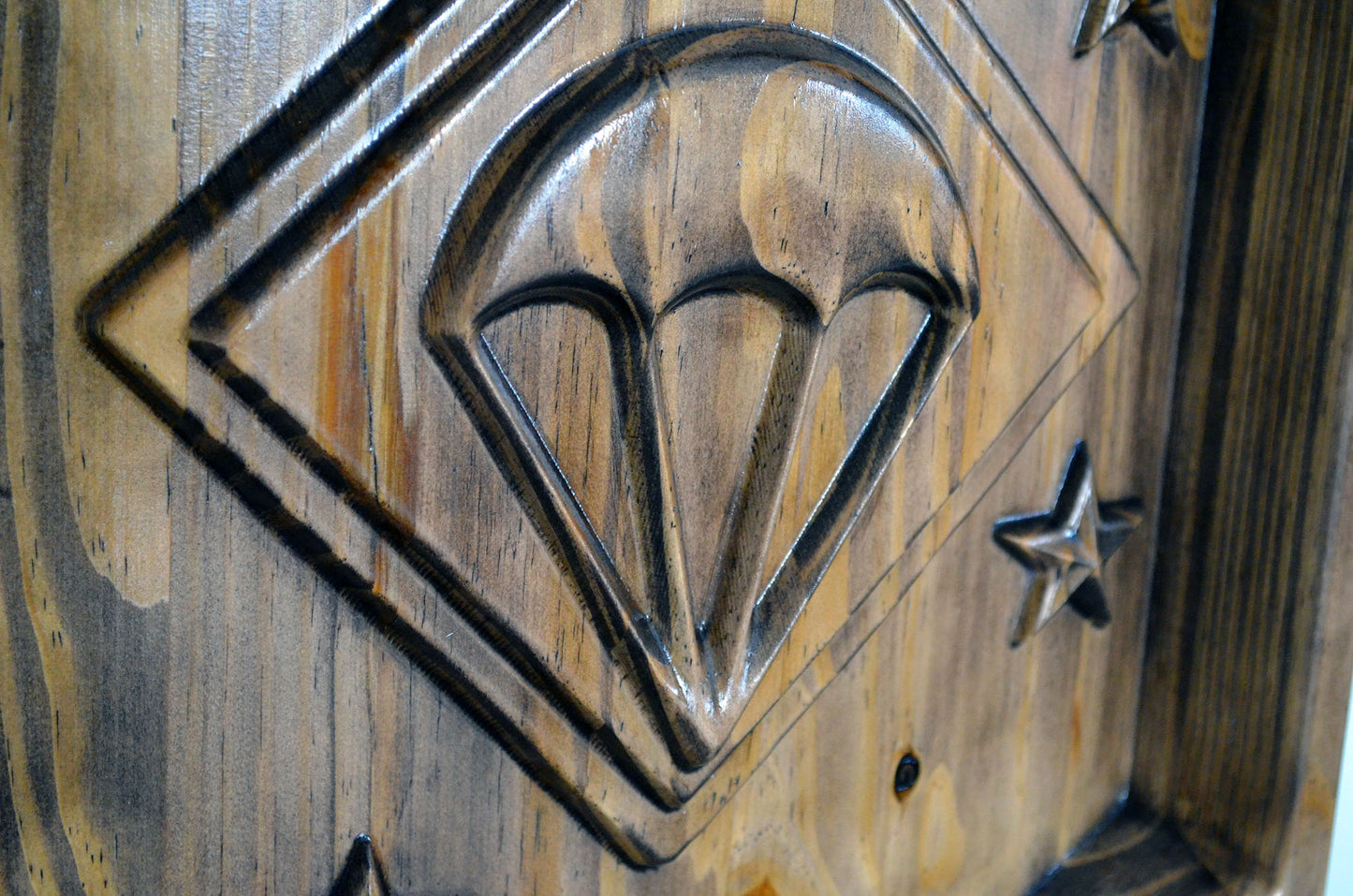 USMC Paramarines, Marine Parachute Regiment, stained 3d wood carving, military plaque