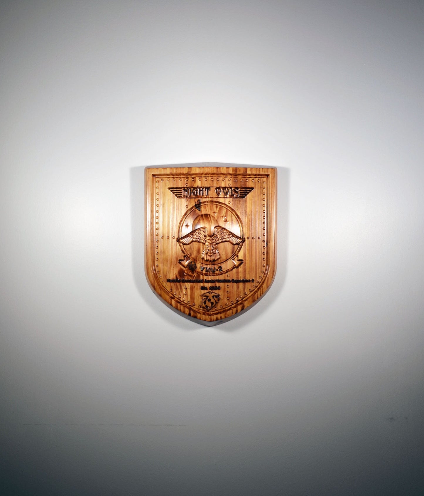 USMC Unmanned Aerial Vehicle Squadron 2, VMU-2, Night Owls, Marine Corps Air Wing, 3d wood carving, military plaque - Carved Effects
