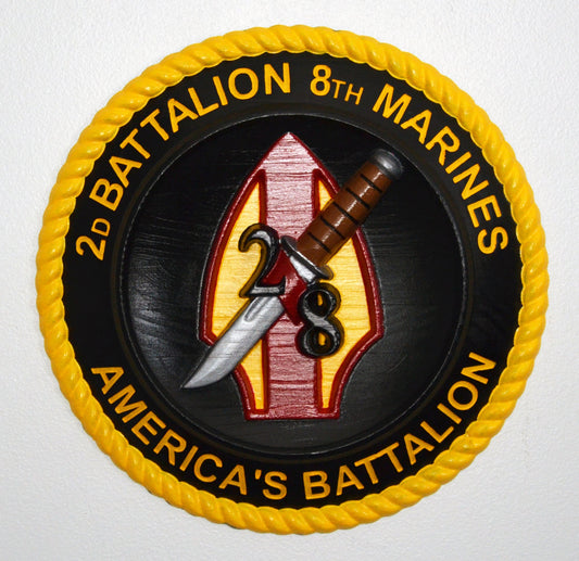 USMC 2nd Battalion 8th Marines, America's Battalion USMC, 3d wood carving, military plaque