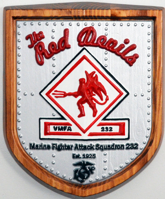 USMC Fighter Attack Squadron VFMA-232, Red Devils, CNC 3d Wood Carving, Painted Military Plaque - Carved Effects