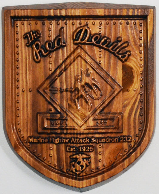 USMC Fighter Attack Squadron VFMA-232, Red Devils, CNC 3d Wood Carving, Military Plaque - Carved Effects