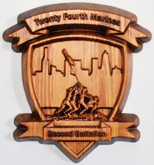 USMC 2nd Battalion 24th Marines, Mad Ghosts, 3d wood carving military plaque