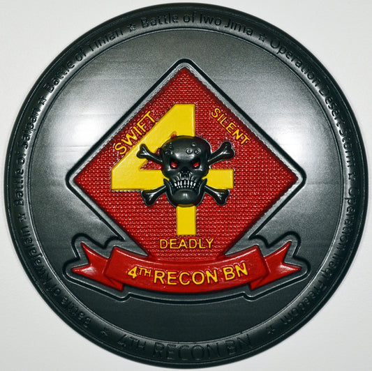 USMC 4th Reconnaissance Battalion, Marine Corps Special Forces, painted 3d wood carving, military plaque - Carved Effects