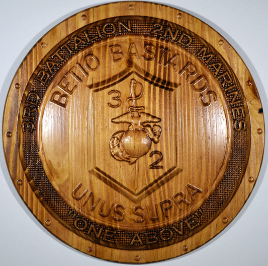 USMC 3rd Battalion 2nd Marines, CNC 3d wood carving, military plaque
