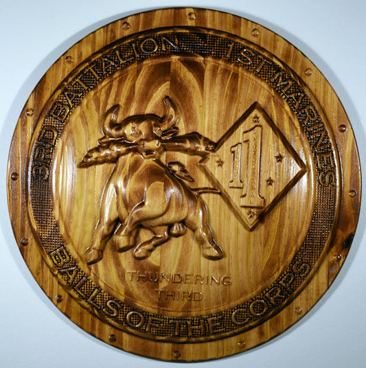 USMC 3rd Battalion 1st Marines, Thundering Third, Marine Corps, 3d wood carving, military plaque