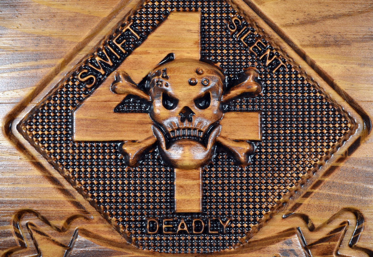 USMC 4th Reconnaissance Battalion, Marine Corps Special Forces, stained 3d wood carving, military plaque - Carved Effects