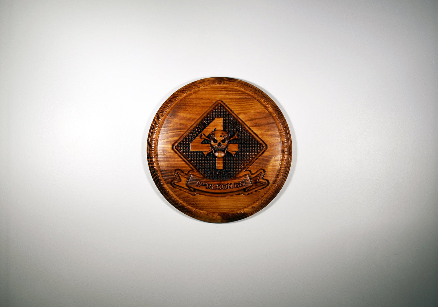 USMC 4th Reconnaissance Battalion, Marine Corps Special Forces, stained 3d wood carving, military plaque - Carved Effects