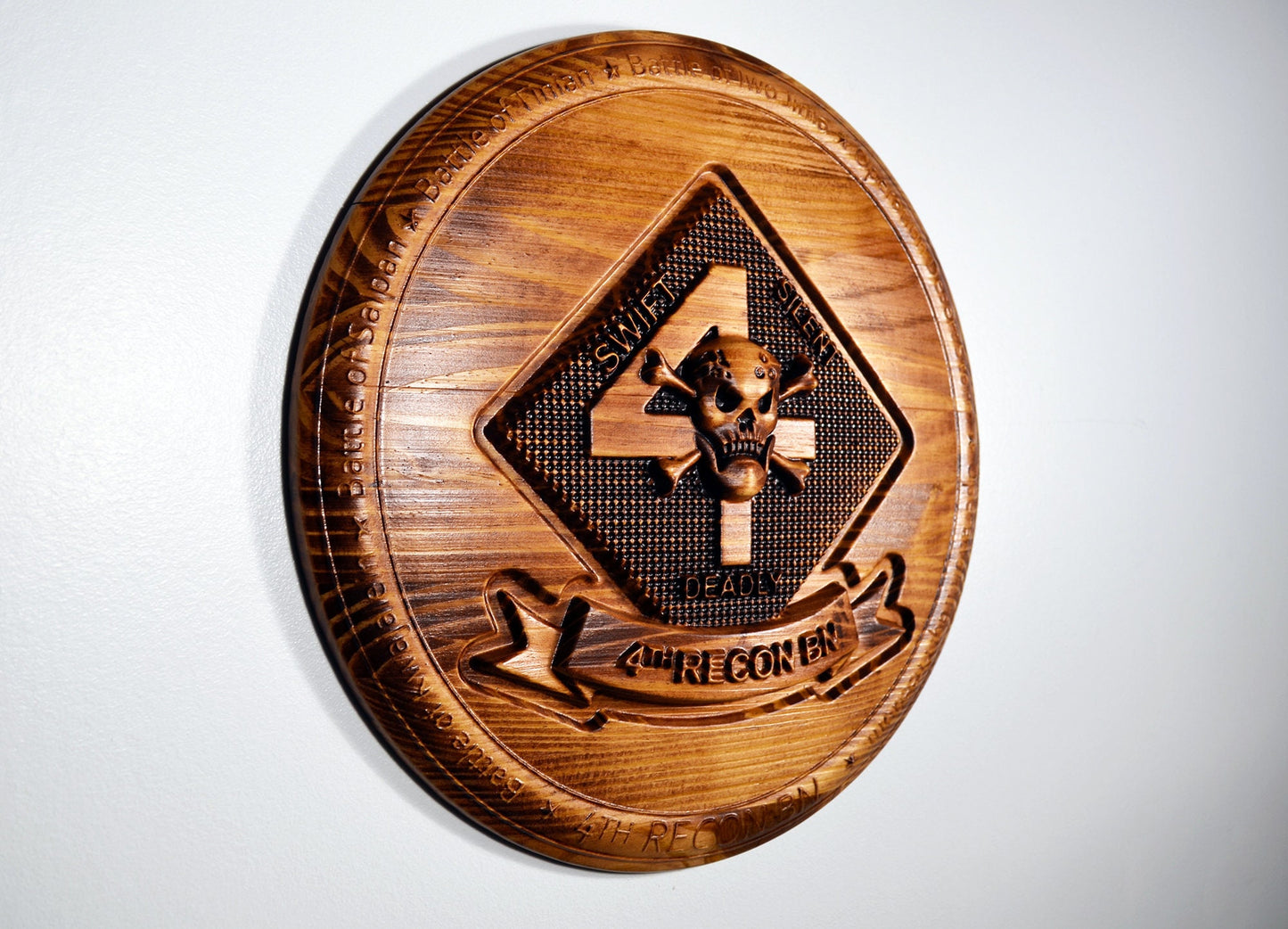 USMC 4th Reconnaissance Battalion, Marine Corps Special Forces, stained 3d wood carving, military plaque - Carved Effects