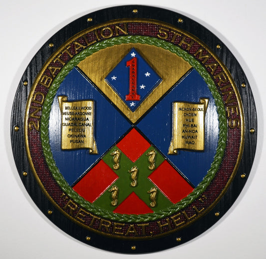 USMC 2nd Battalion 5th Marines Painted Shield, US Marine Corps, CNC, military plaque