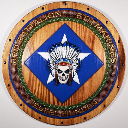 USMC 3rd Battalion 6th Marines Painted Shield,  US Marine Corps, CNC carving, military plaque