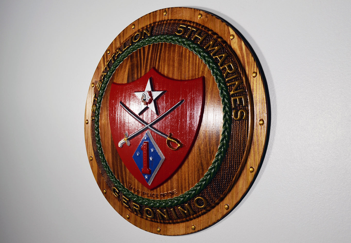 USMC 1st Battalion 5th Marines Painted Shield, USMC Geronimo CNC, military plaque