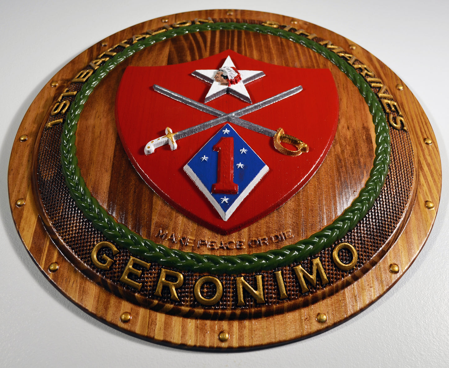 USMC 1st Battalion 5th Marines Painted Shield, USMC Geronimo CNC, military plaque