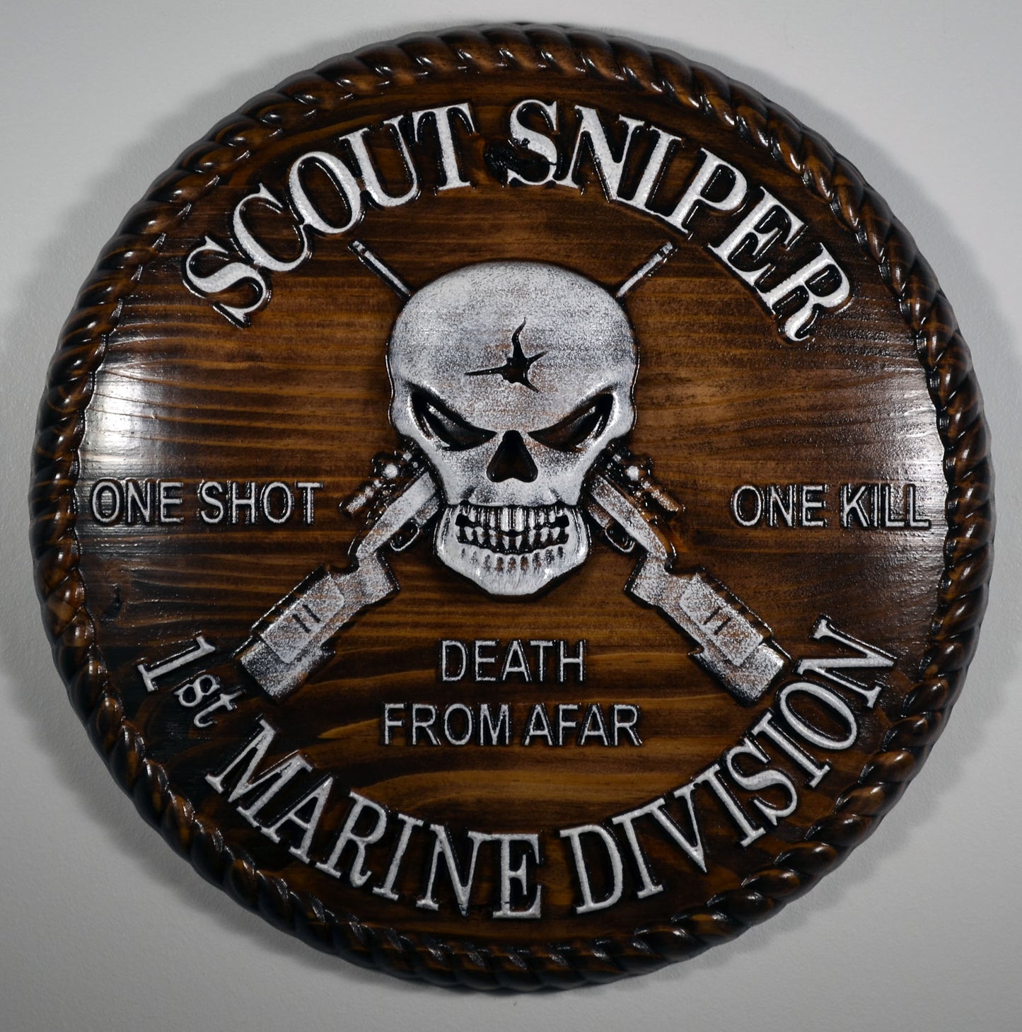 USMC 1st Marine Scout Sniper, CNC, Stained 3D Wood Carving, Military Plaque