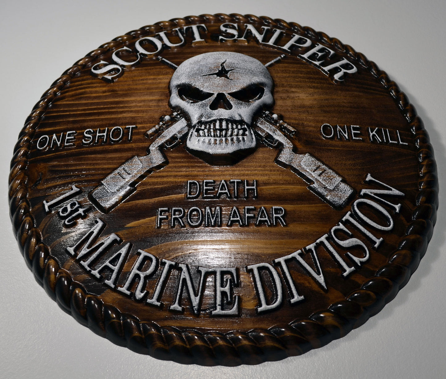 USMC 1st Marine Scout Sniper, CNC, Stained 3D Wood Carving, Military Plaque