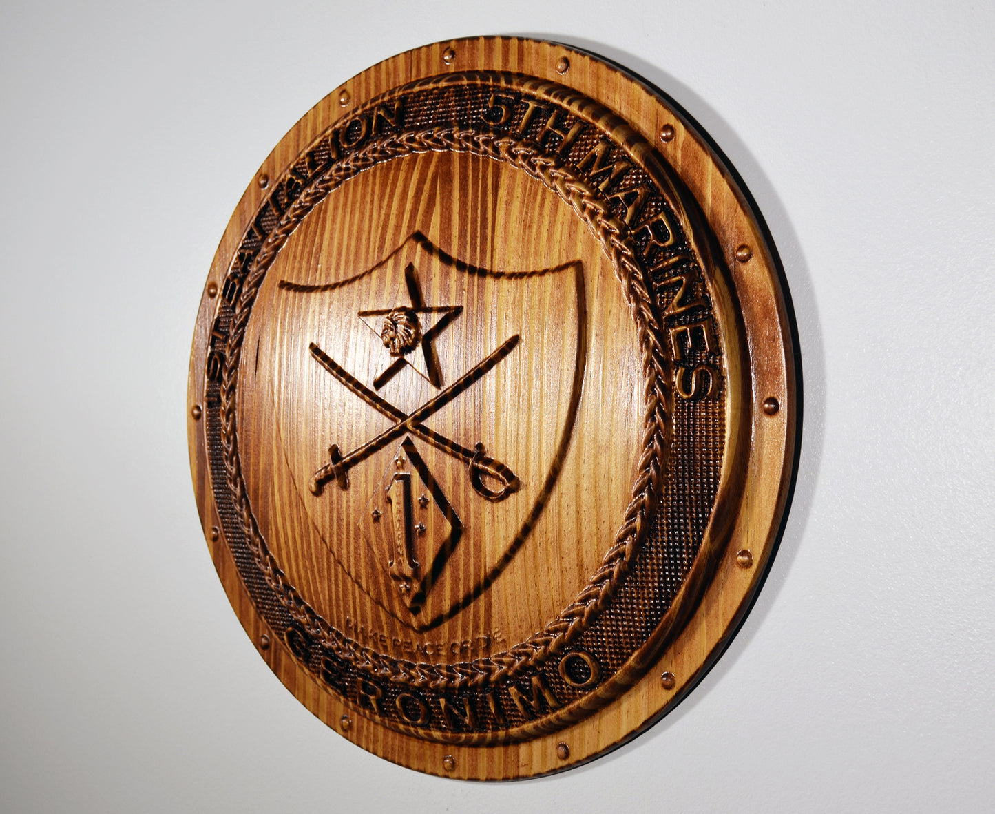 USMC 1st Battalion 5th Marines Shield, USMC Geronimo CNC, military plaque - Carved Effects