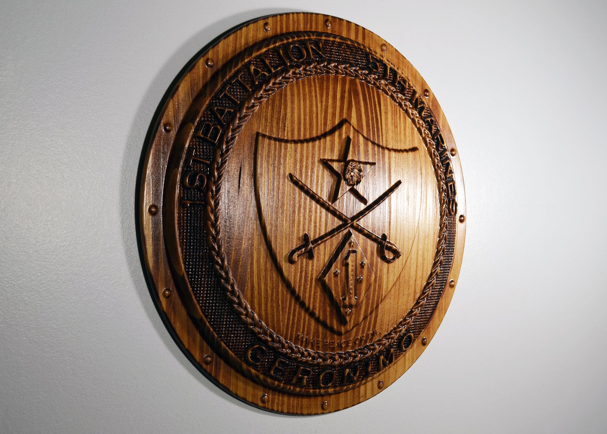 USMC 1st Battalion 5th Marines Shield, USMC Geronimo CNC, military plaque - Carved Effects