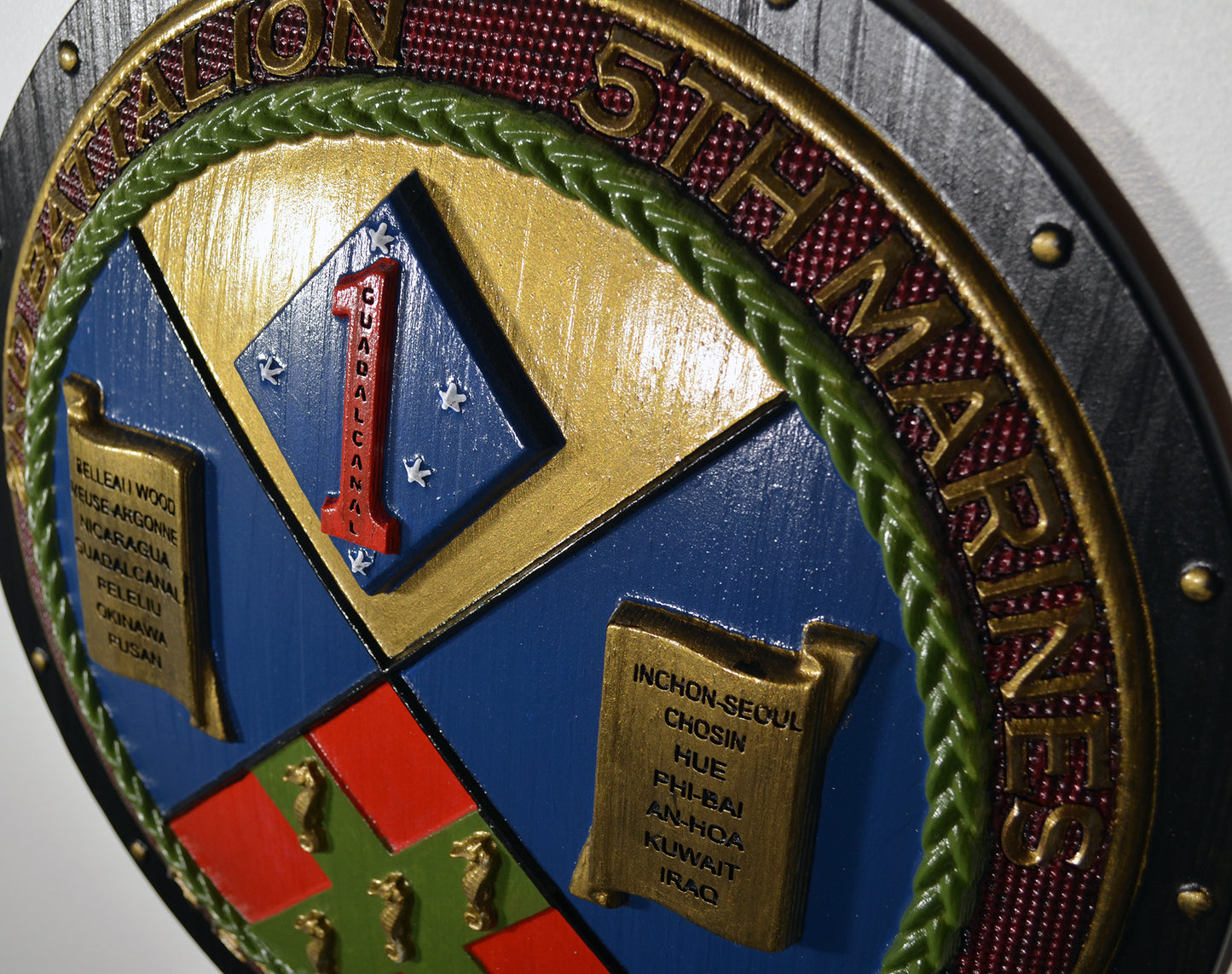 USMC 2nd Battalion 5th Marine Division Painted Shield, US Marine Corps, CNC, military plaque