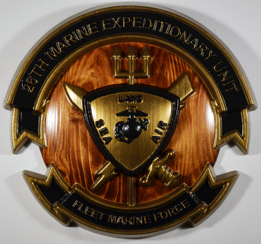 USMC 26th Marine Expeditionary Unit, painted 3d wood carving, military plaque