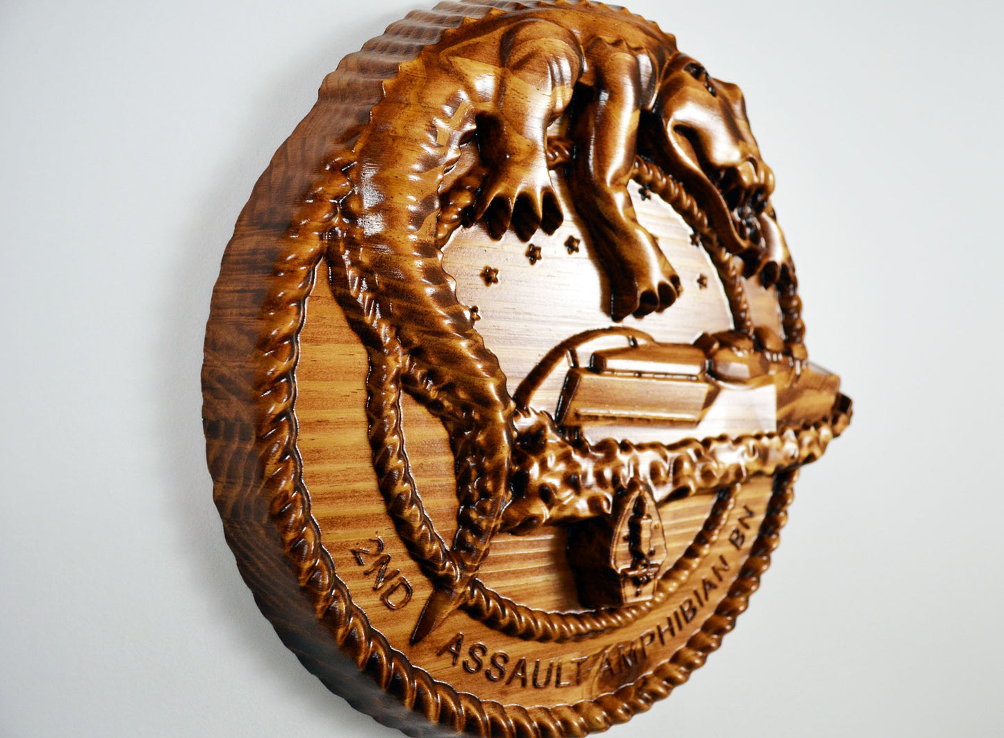 USMC 2nd Assault Amphibian Battalion,  CNC 3d wood carving, Military Plaque