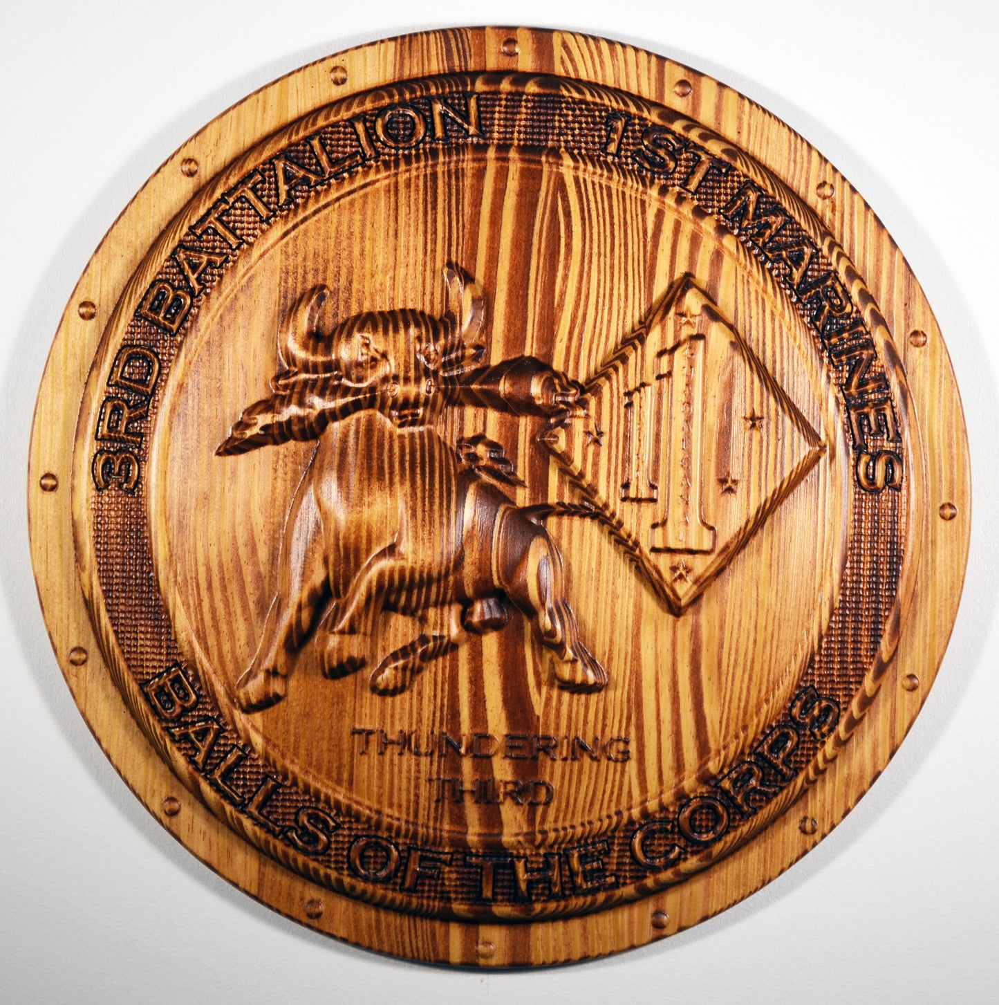 USMC 3rd Battalion 1st Marines, Thundering Third, Marine Corps, 3d wood carving, military plaque