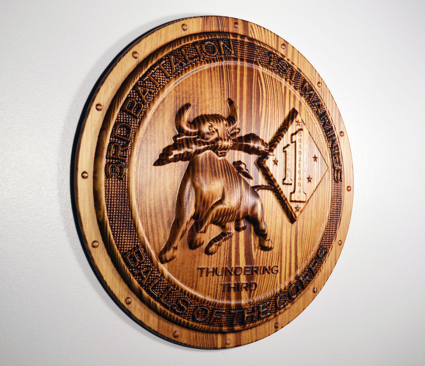 USMC 3rd Battalion 1st Marines, Thundering Third, Marine Corps, 3d wood carving, military plaque