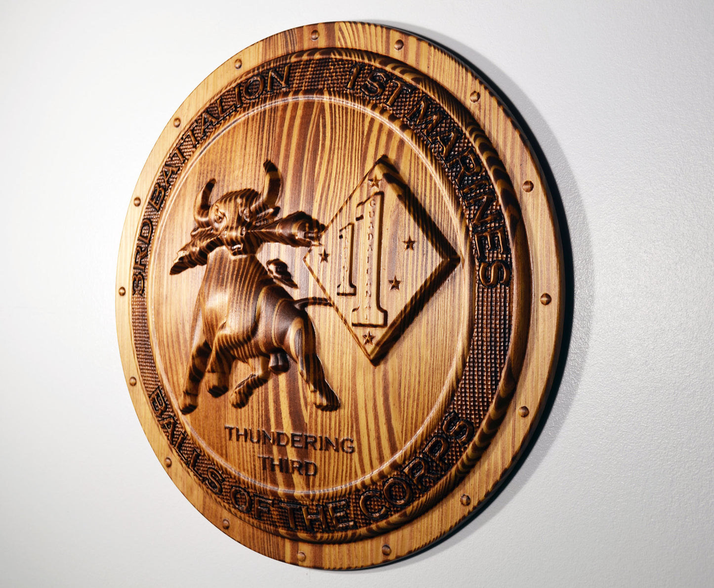 USMC 3rd Battalion 1st Marines, Thundering Third, Marine Corps, 3d wood carving, military plaque