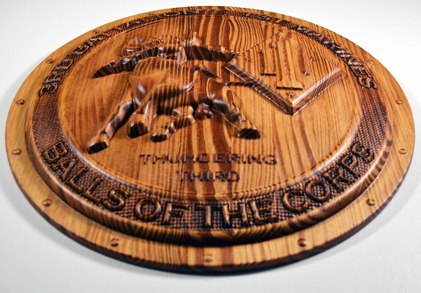 USMC 3rd Battalion 1st Marines, Thundering Third, Marine Corps, 3d wood carving, military plaque