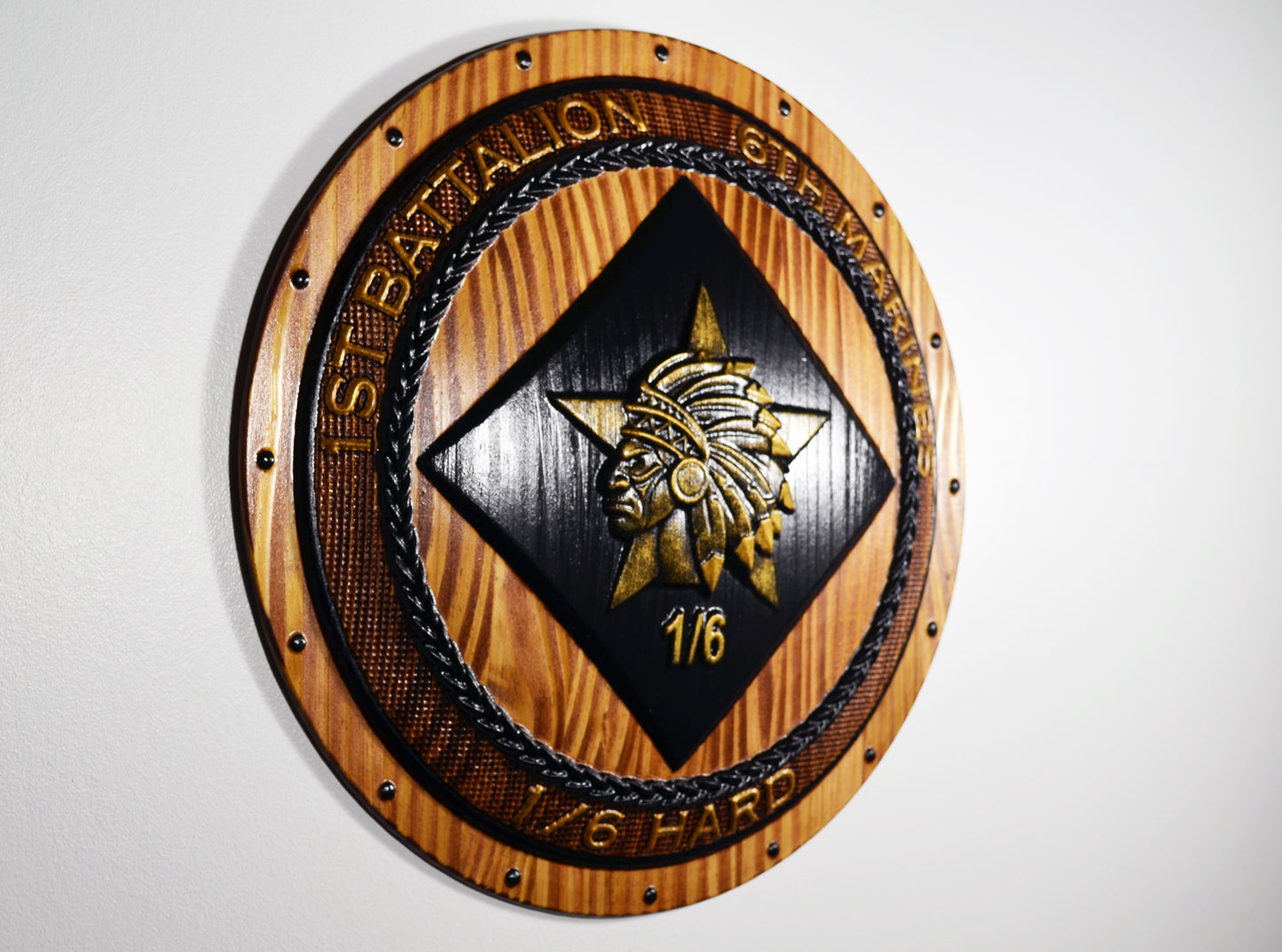 USMC 1st Battalion 6th Marines Painted Shield, USMC 1/6 Hard CNC, military plaque wall decor