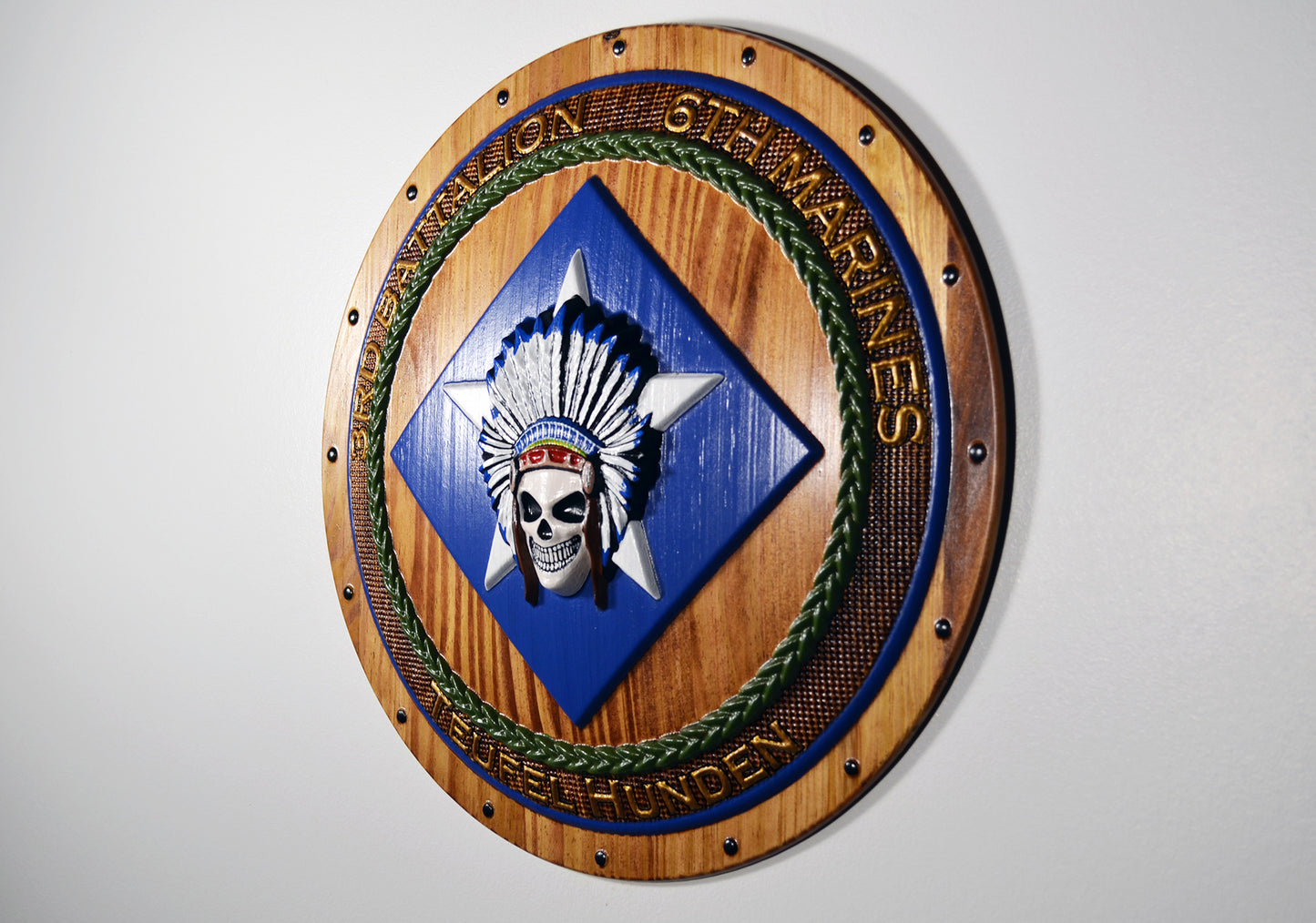 USMC 3rd Battalion 6th Marine Division Painted Shield,  US Marine Corps, CNC carving, military plaque