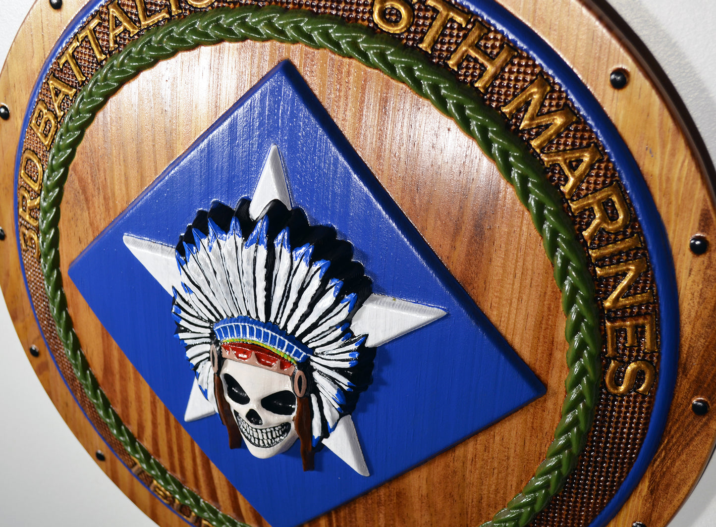 USMC 3rd Battalion 6th Marine Division Painted Shield,  US Marine Corps, CNC carving, military plaque