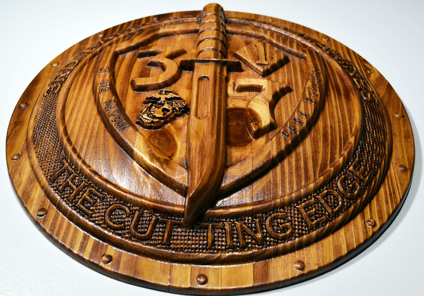 USMC 3rd Battalion 7th Marines, USMC The Cutting Edge 3d wood carving, military plaque