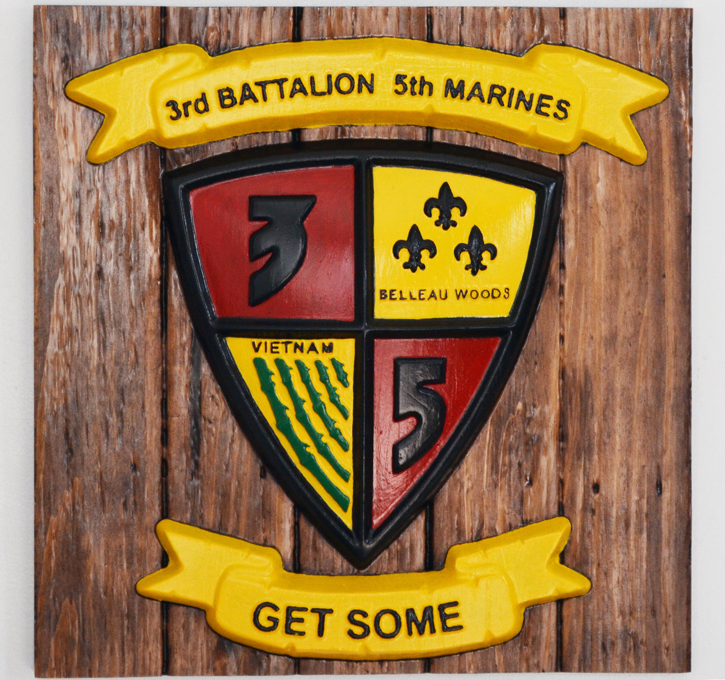 USMC 3rd Battalion 5th Marines, stained 3d wood plaque, military plaque
