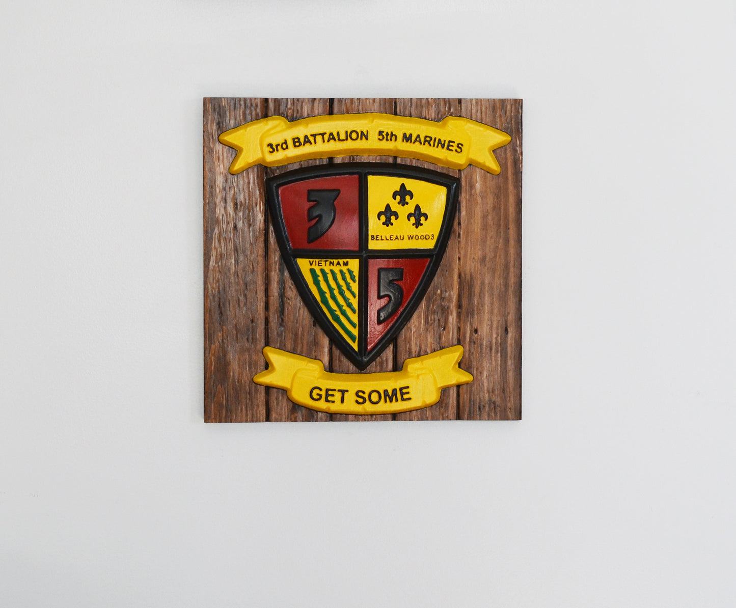 USMC 3rd Battalion 5th Marines, stained 3d wood plaque, military plaque