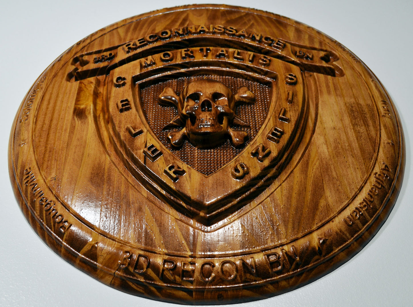 USMC 3rd Reconnaissance Battalion, Marine Corps Special Forces, stained 3d wood carving, military plaque