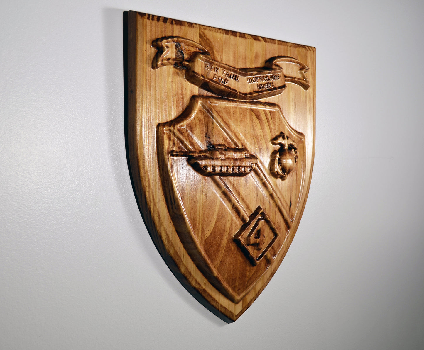 USMC 4th Tank Battalion, US Marine Corps, 3d wood carving, military plaque