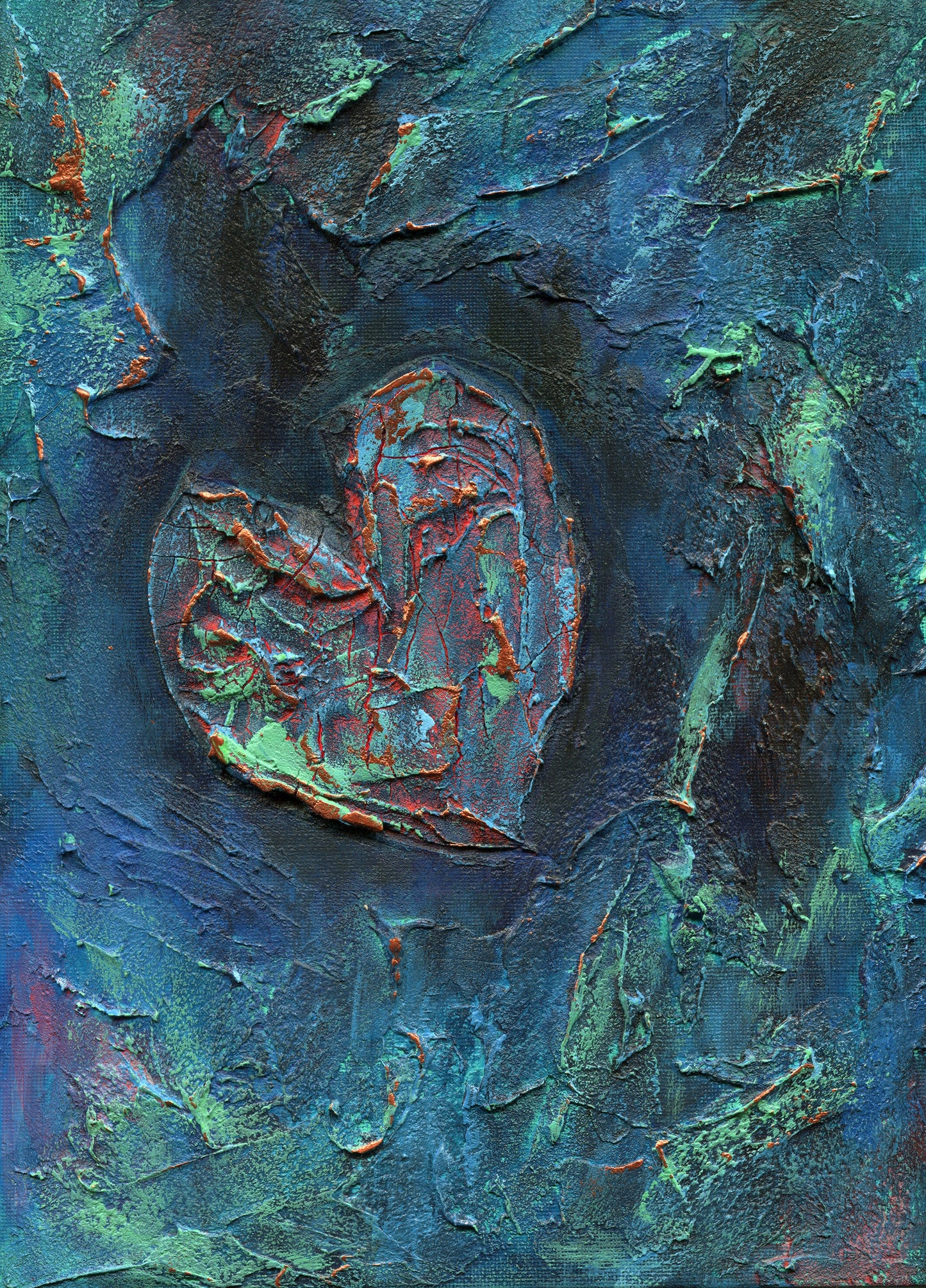 Abstract heart art watercolor and acrylic painting on canvas board 9x12, mixed media abstract painting, original painting on canvas panel - Carved Effects