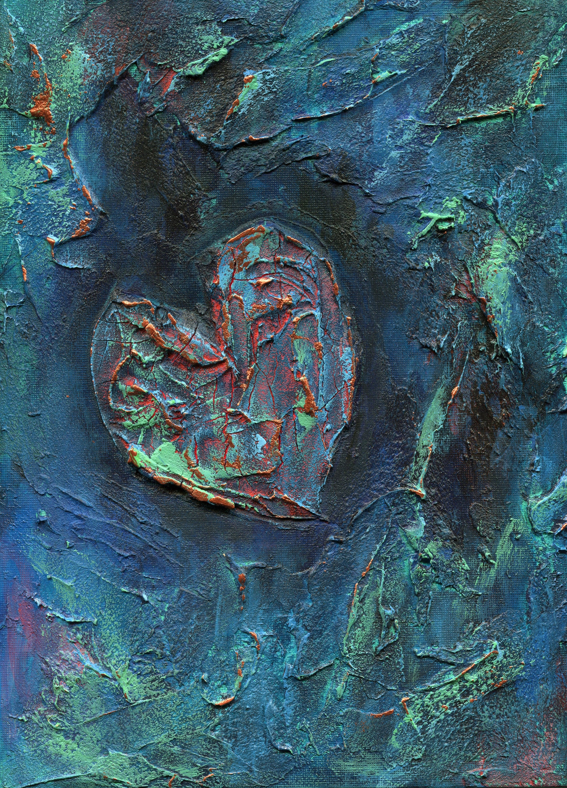 Abstract heart art watercolor and acrylic painting on canvas board 9x12, mixed media abstract painting, original painting on canvas panel - Carved Effects