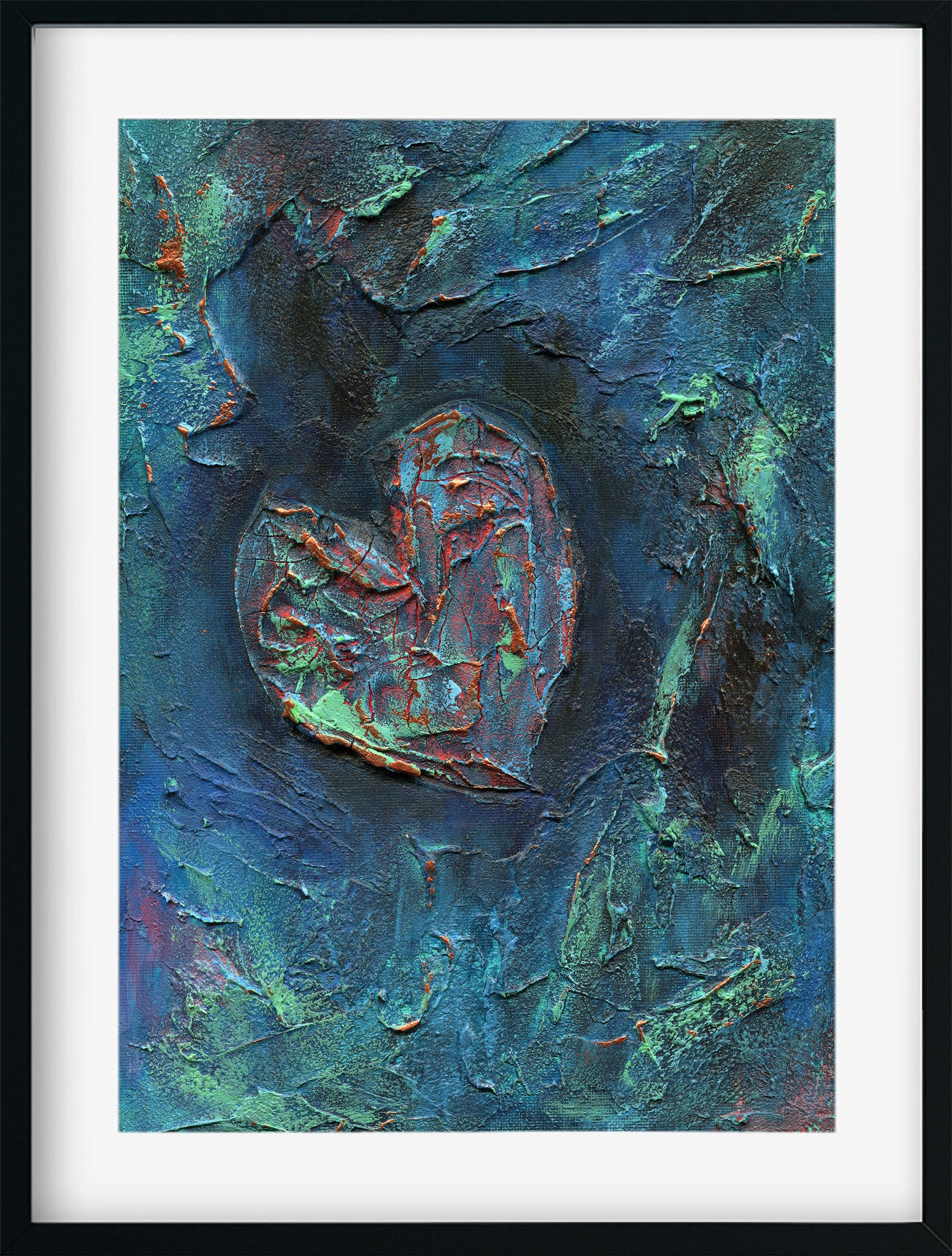 Abstract heart art watercolor and acrylic painting on canvas board 9x12, mixed media abstract painting, original painting on canvas panel - Carved Effects