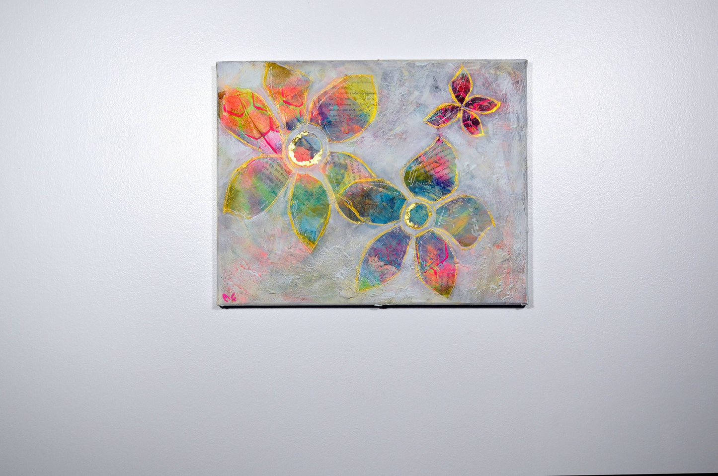 Abstract flower garden hand painted mixed media painting on canvas 11x14, original wall art acrylic and watercolor painting - Carved Effects