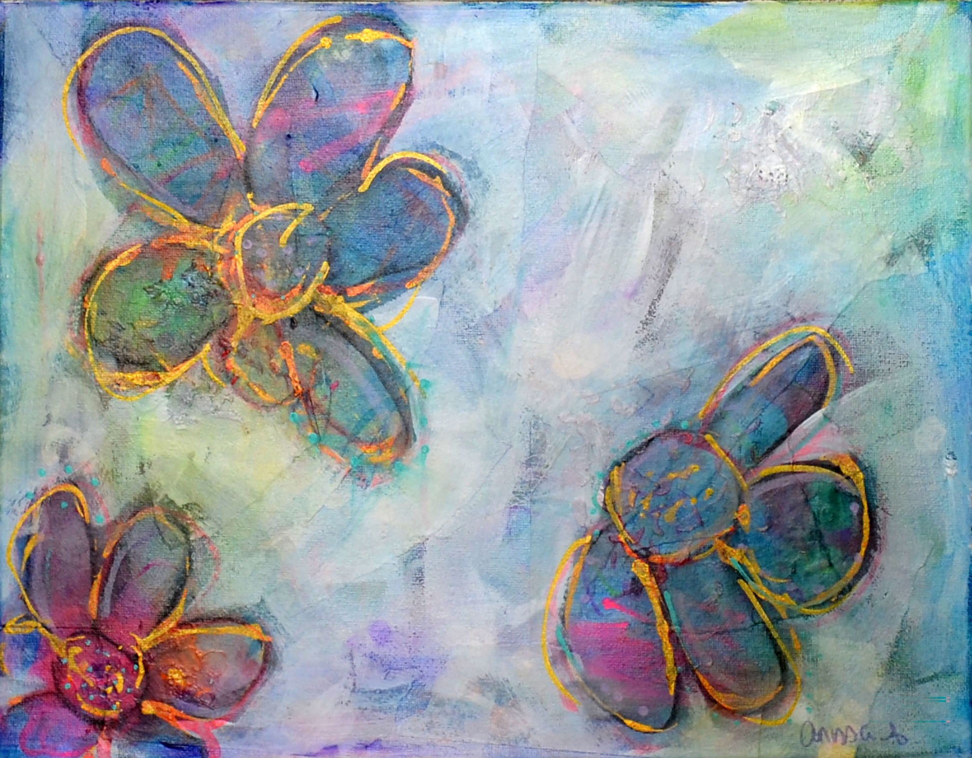 Abstract flowers mixed media painting